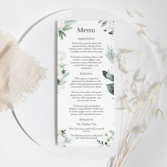 Coton d'Eucalyptus | Menu Mariage moderne blanc (Créateur téléchargé)