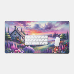 Cottage au coucher de soleil pastel Jardin au bord
