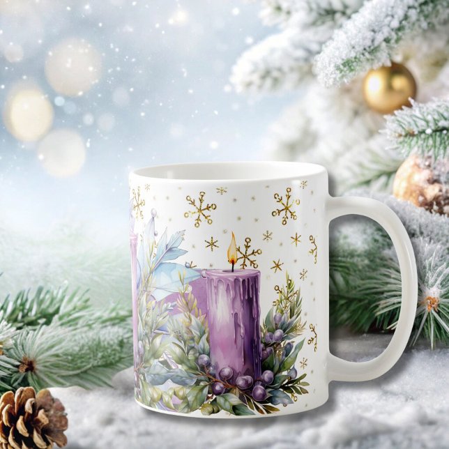 Cottage Bougie violette Noël Mug (Créateur téléchargé)