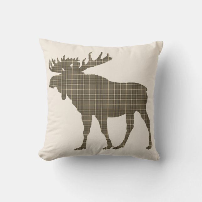 Cottage Brown en plaid Moose coussin rustique (Recto)