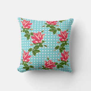 Cottage Chic Cabbage Roses et Points Coussin