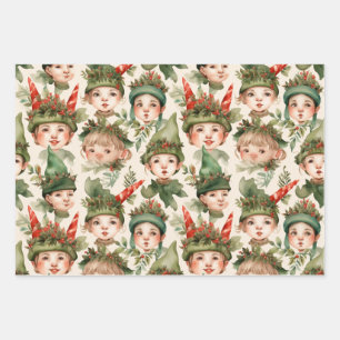 Cottage Coeur Elfes de Noël Enveloppement Papier