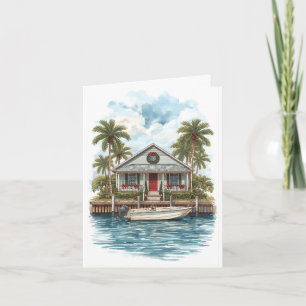 Cottage de Noël côtier - Carte de voeux tropicale