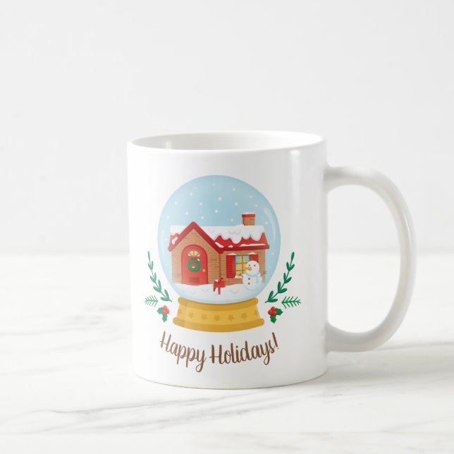 Cottage House et Snowman Christmas Snow Globe Mug (Droite)