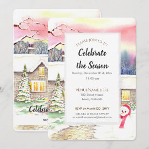 Cottage neige Noël Nouvel An Fête Invitation