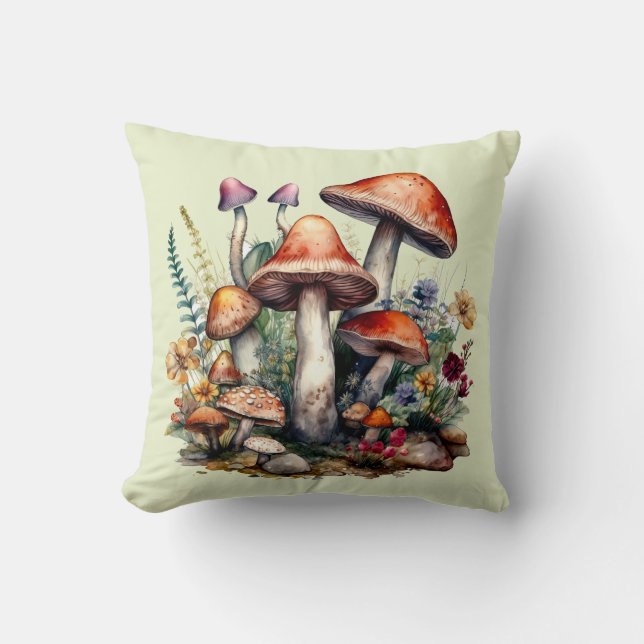 Cottagecore Champignons Coussin Jeté (Recto)