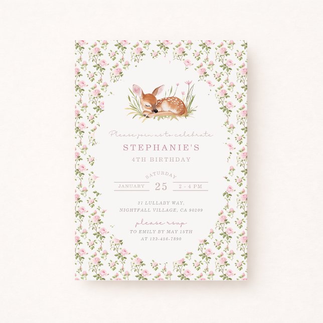 Cottagecore Little Fawn Birthday Invitation (Créateur téléchargé)