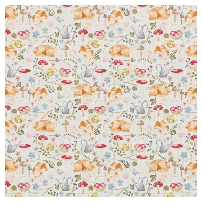 Cottagecore tissu esthétique avec champignons  (Fermer)