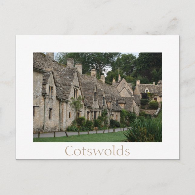 Cottages Bibury avec carte postale texte (Devant)