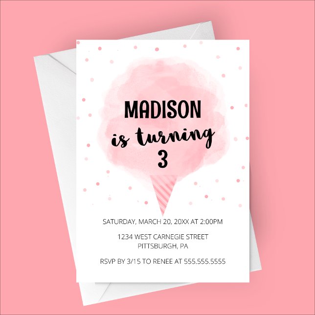 Cotton Candy Invitation de fête d'anniversaire (Cotton Candy Birthday Party Invitation | Summer Birthday | Carnival Themed Birthday)