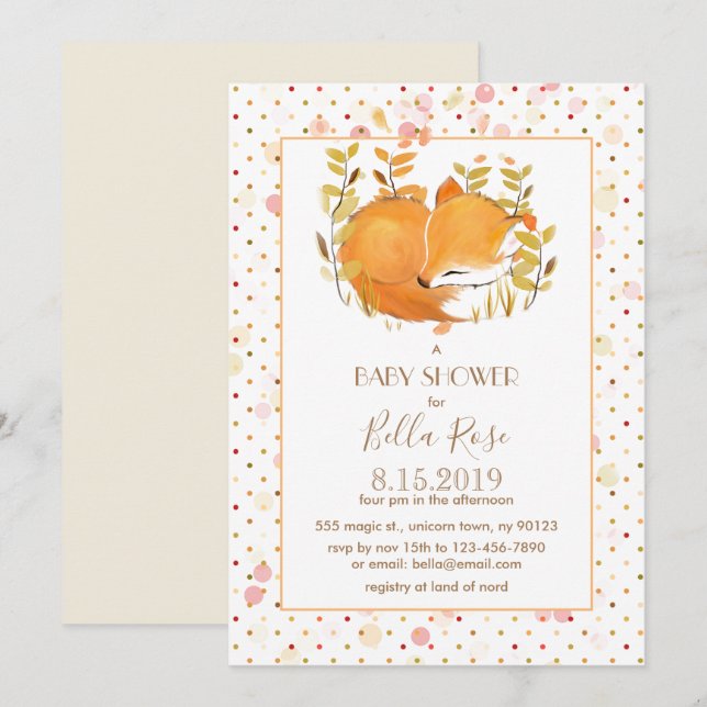 Couchage Fox Cub Baby Douche Invitations (Devant / Derrière)