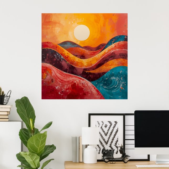 Coucher de soleil Abstrait - Impression d'art Wavy (Bureau à domicile)