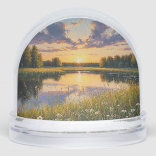 Coucher de soleil clair et paisible sur un lac ser