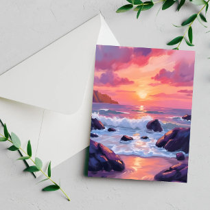 Coucher de soleil corail rose Carte aquarelle Va