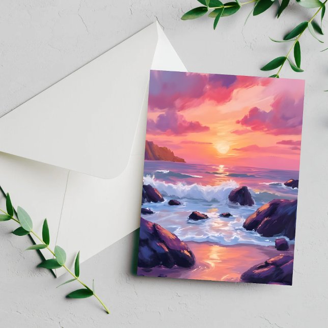 Coucher de soleil corail rose | Carte aquarelle Va (Créateur téléchargé)