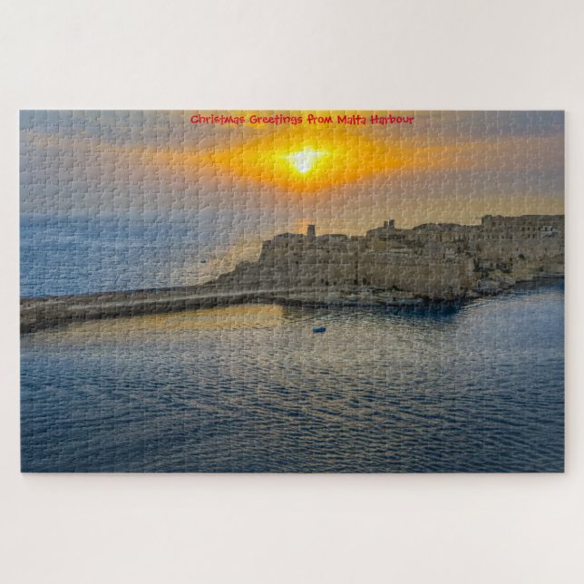 Coucher de soleil dans le port de Malte. Puzzle (Horizontal)