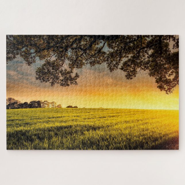 Coucher de soleil dans un puzzle paysager rural (Horizontal)