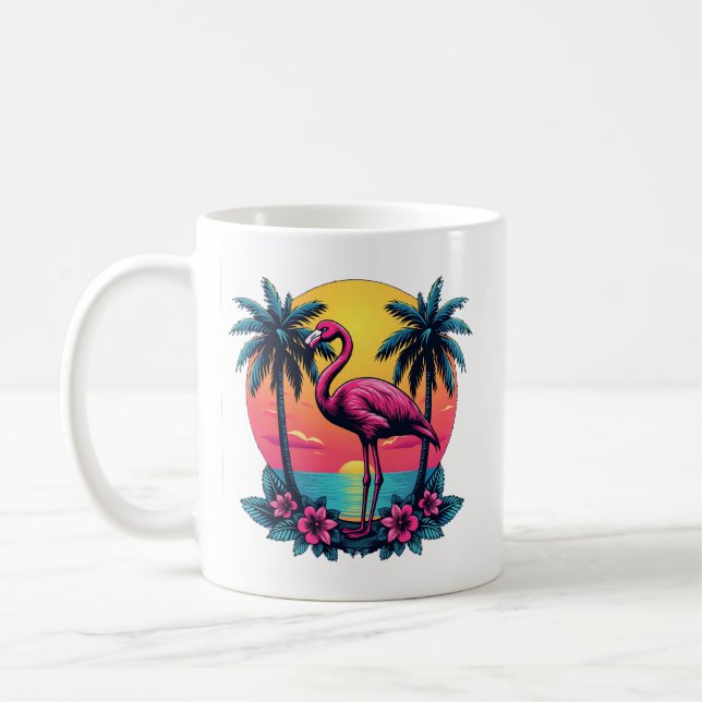 Coucher de soleil de Flamant rose rose - Mug de ca (Gauche)