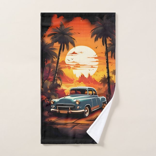 Coucher de soleil de voiture Vintage - Cadeau pour (Serviette à main)