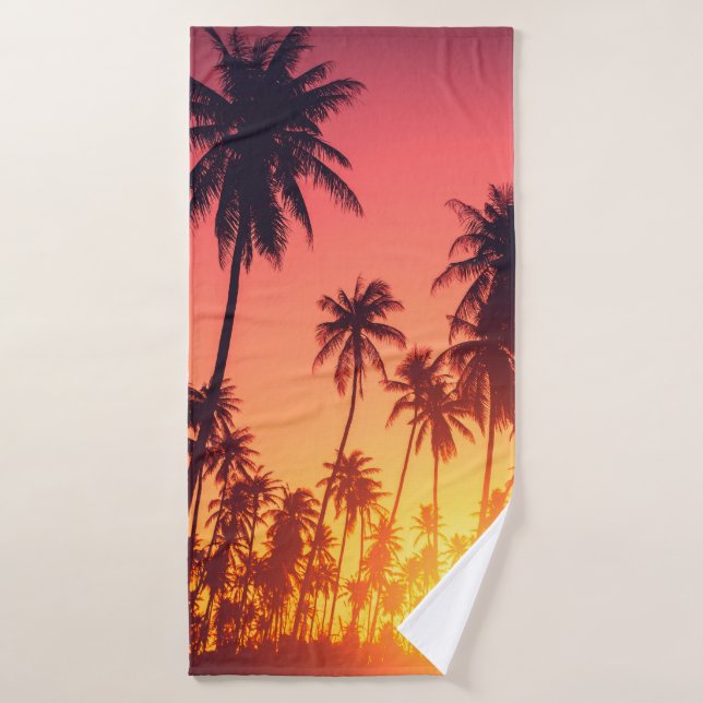Coucher de soleil des arbres tropicaux (Serviette de bain)
