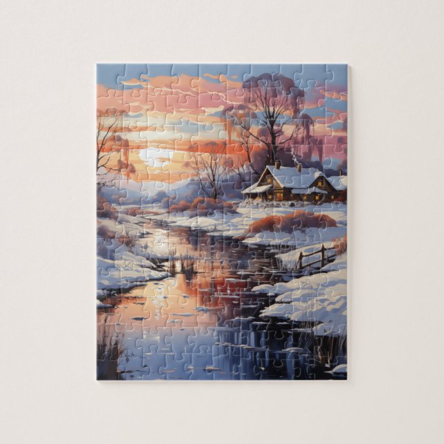 Coucher de soleil d'hiver dans le puzzle du pays (Vertical)