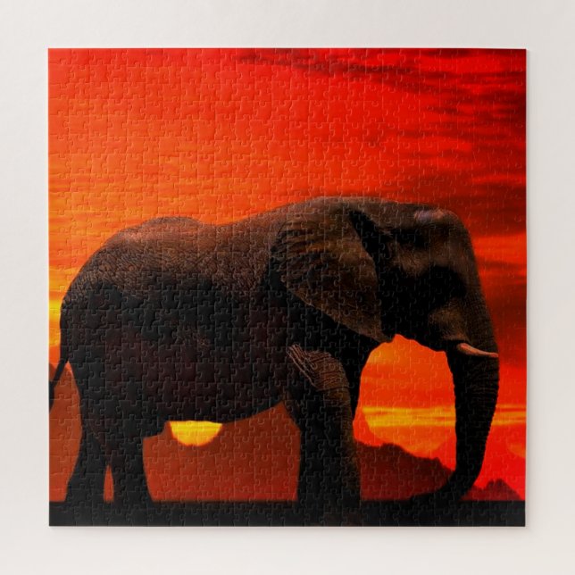 Coucher de soleil du Puzzle des éléphants (Vertical)