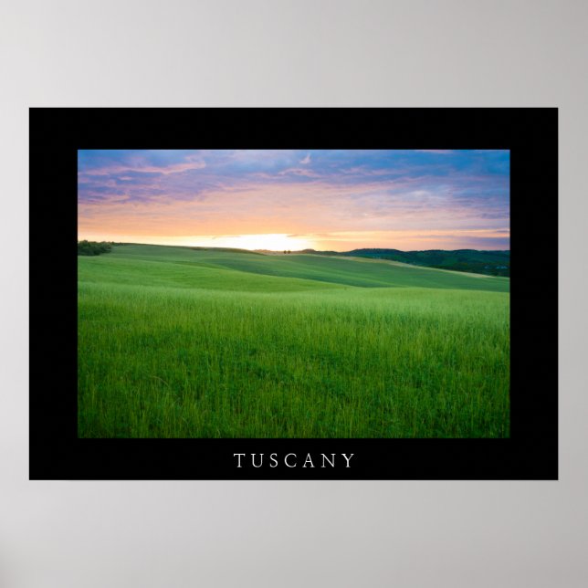 Coucher de soleil en Toscane noir poster imprimé (Devant)