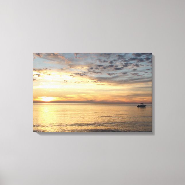 Coucher de soleil et bateau Océan Toile Art encadr (Recto)