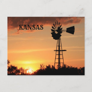 Coucher de soleil Kansas avec carte postale silhou