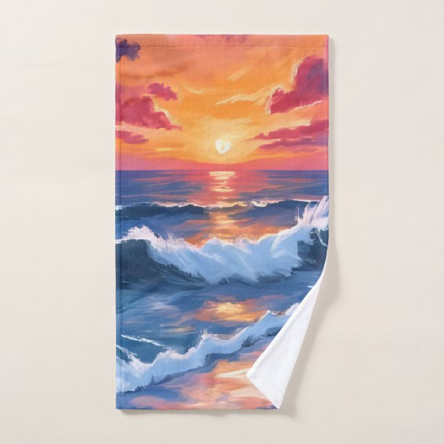 Coucher de soleil océanique Vagues de plage Aquare (Serviette à main)