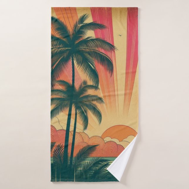 Coucher de soleil rétro/tropical vintage/hawaïen (Serviette de bain)