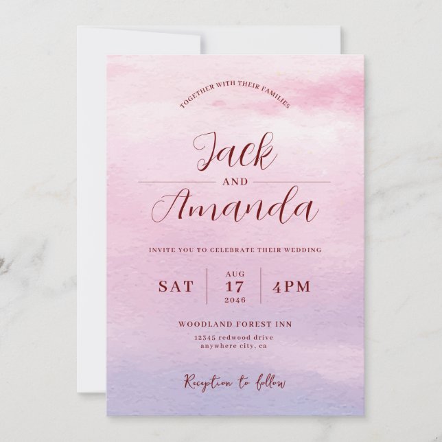 Coucher de soleil romantique Aquarelle invitations (Devant)