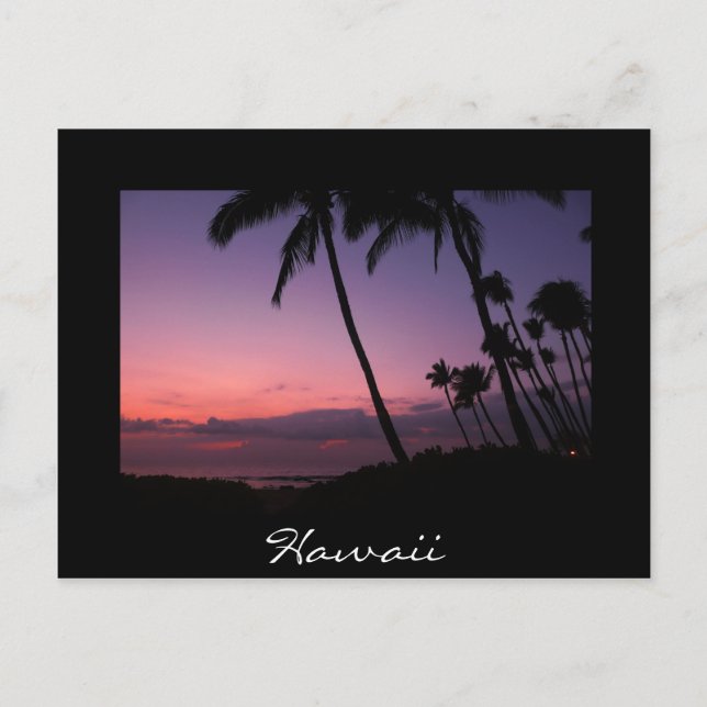 Coucher de soleil rose et violet noir Hawaii carte (Devant)