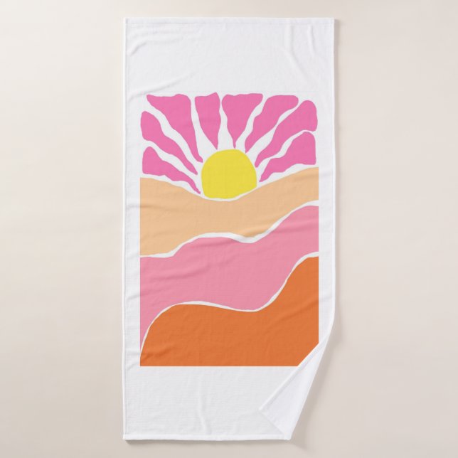 Coucher de soleil rose pâle et orange bohème  (Serviette de bain)