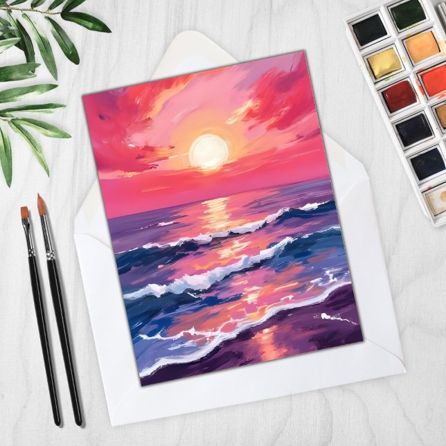 Coucher de soleil rose Purple Ocean Waves Carte Wa (Créateur téléchargé)