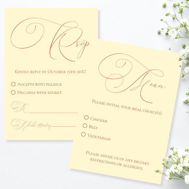 Coucher de soleil RSVP avec carte de réponse de ch (Sunset Hues RSVP with Meal Choice Response Card)