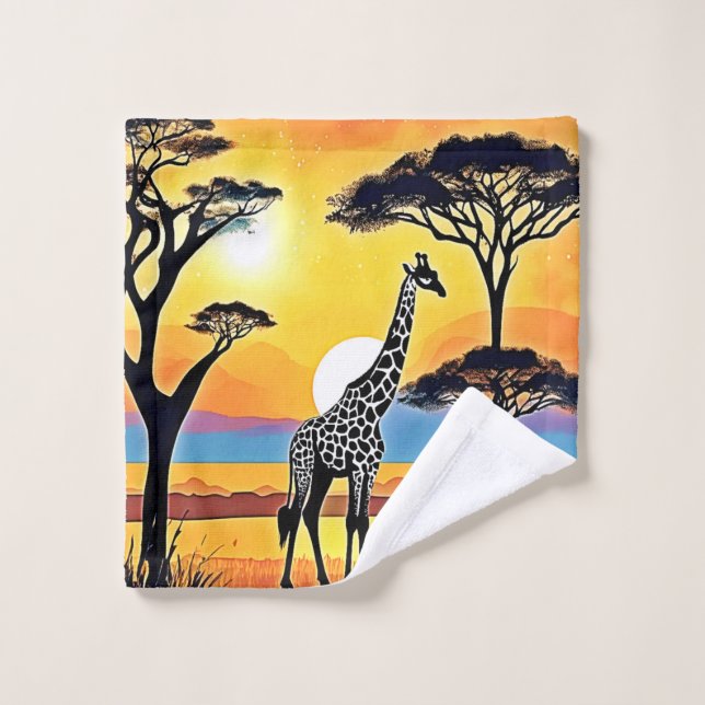 Coucher de soleil safari : étreinte de la girafe (Gant de toilette)