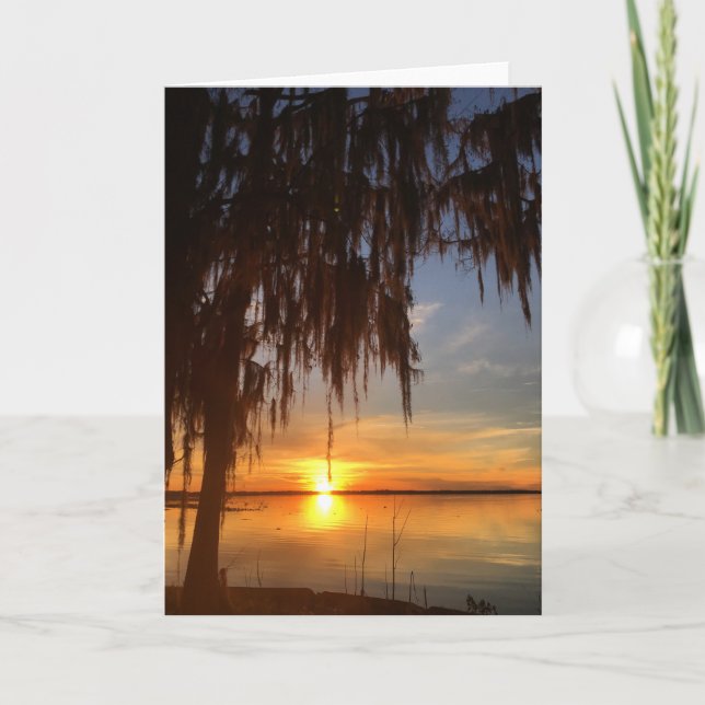 coucher de soleil sur la carte de voeux du lac (Devant)