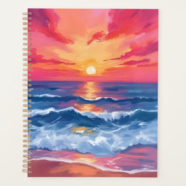 Coucher de soleil sur la côte fuchsia | Aquarelle  (Devant)
