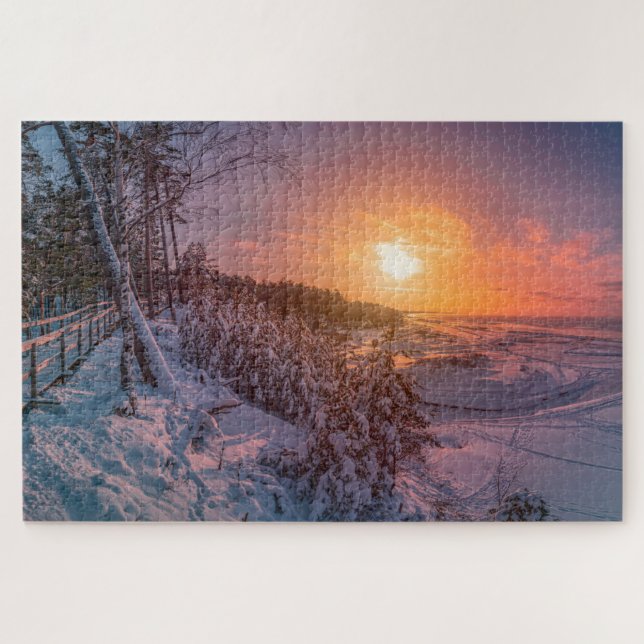 Coucher de soleil sur la mer de neige puzzle (Horizontal)