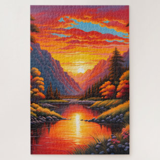 Coucher de soleil sur la montagne Puzzle