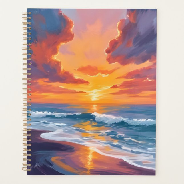 Coucher de soleil sur la plage aquarelle peinture  (Devant)