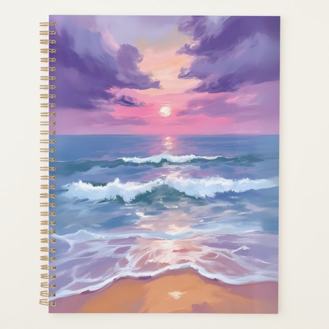 Coucher de soleil sur la plage lavande violet aqua (Devant)