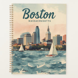 Coucher de soleil sur la skyline de Boston & voili