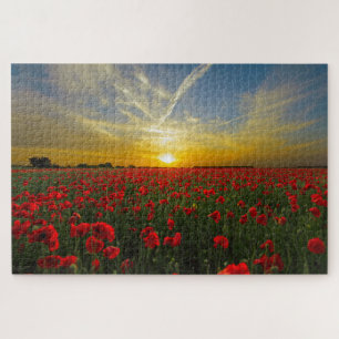 Coucher de soleil sur le champ de pavot puzzle