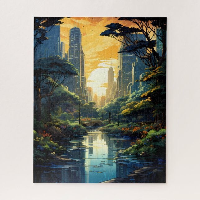 Coucher de soleil sur le Puzzle du parc de la vill (Vertical)