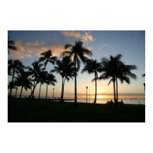 Coucher de soleil sur Waikiki - Poster