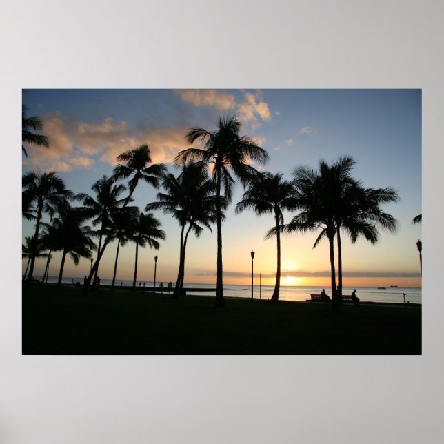 Coucher de soleil sur Waikiki - Poster (Devant)