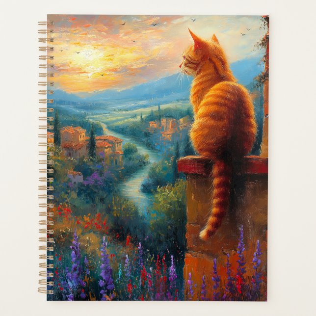 Coucher de soleil toscan avec un chat roux (Devant)
