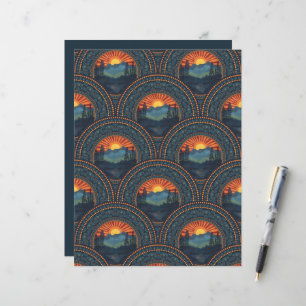 Coucher de soleil vintage Mandala Art Déco St Jacq